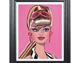 Barbie Art Print from Original Painting of Silkstone Hello Kitty Barbie doll sunglasses art 10 x 8 inches ACEO