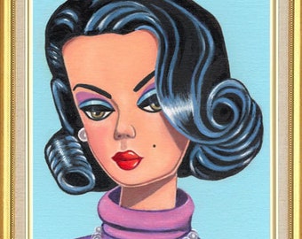 Barbie Art Original Oil Painting of Dark hair silkstone Barbie Doll on Canvas Panel 10 x 8, 7 x 5 inches Print & Aceo also available