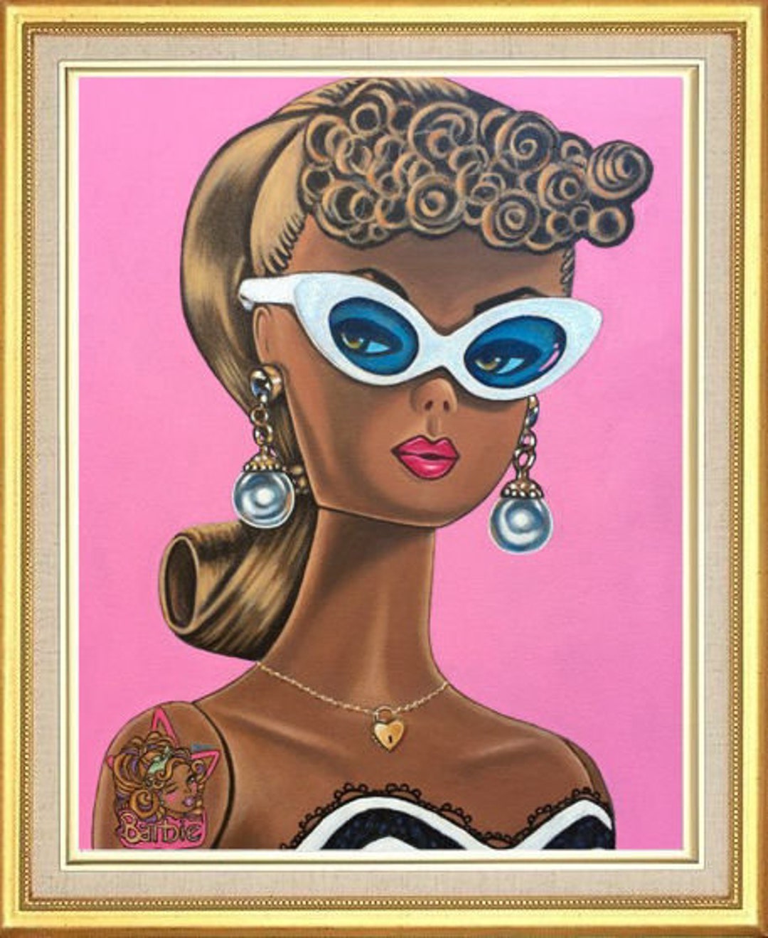 Barbie Art Doll Original Oil Painting of Beautiful AA Black Barbie on ...