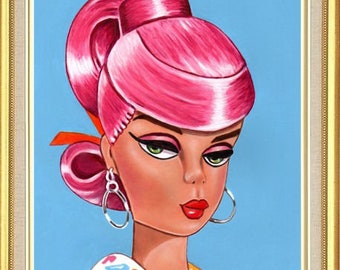 Barbie Art Original Oil Painting of Retro Silkstone Doll Pink Hair in Mount  Prints & Aceo also available