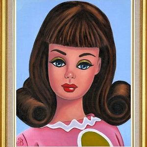 Barbie Art Original Oil Painting Barbie cousin Francie Doll on Canvas Panel 10 x 8, 7 x 5 inches Print & Aceo also available