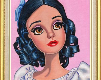Barbie Art doll Original Oil Painting of Beautiful Snow White Barbie on Canvas Panel 10 x 8, 7 x 5 inches Print & Aceo also available