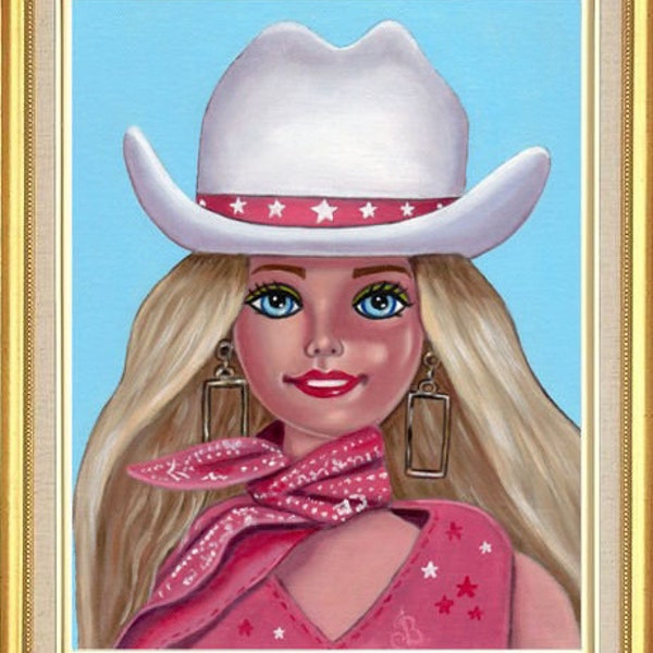 Barbie Art Original Oil Painting  superstar Barbie movie star on Canvas Panel 10 x 8, 7 x 5 inches Print & Aceo also available