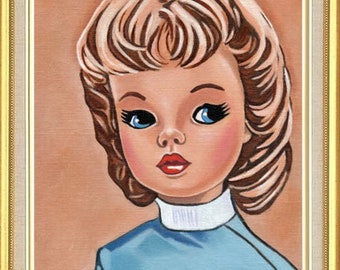 Sindy Tammy doll Art Print from Original Painting of  vintage Retro Sindy doll  art 10 x 8, 7 x 5 inches ACEO