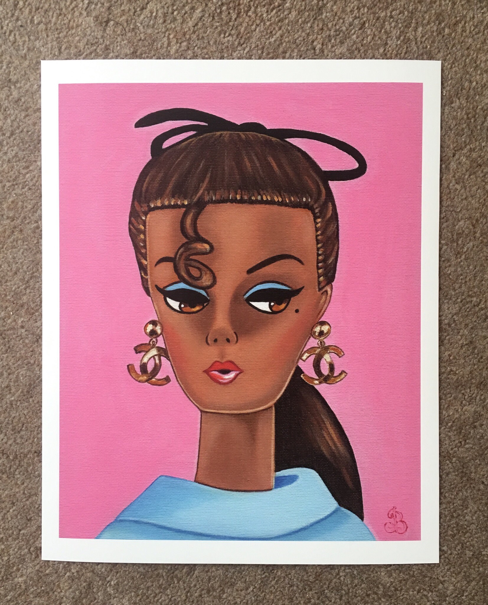 AA Black Barbie doll Art Print from Original Painting of Bild | Etsy