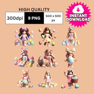 Set of 9 Easter Roblox girls. Instant download. Png format | Roblox girls png set | sublimation | Roblox Easter PNG | roblox clipart
