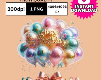 Happy Birthday Clipart - Birthday PNG,Birthday Party, Kids Party,Celebrating Party,Happy Birthday PNG,Birthday Gift ,Instant Download
