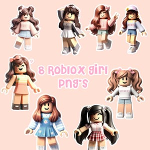 Set of 8 cute Roblox girls. Instant download. Png format | Roblox girls png set | sublimation | digital art | roblox clipart, roblox party