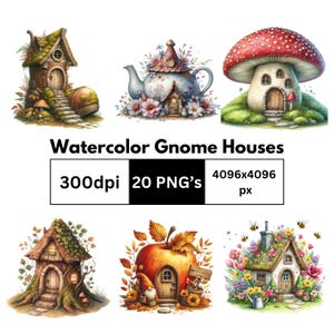 Gnome House Clipart, 20 High Quality PNGs, Nursery Art, Digital Download | Card Making, Cute Gnome Clipart, Digital Paper Craft | PNG Gnome