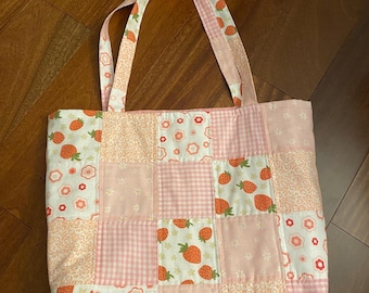 ハンドメイドキルティングパッチワークトートバッグ | 大きめコットン