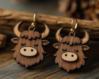 Glowforge Ready - Highland Cow Laser Earring SVG Cut File for Trendy Earrings - Instant Download