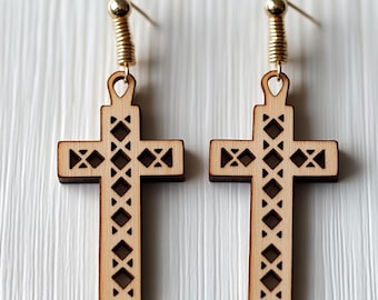 Archivo SVG cortado con láser de aretes de cruz cristiana para joyas de Pascua y diseños colgantes de primavera