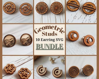 Paquete SVG de aretes, archivo cortado con láser, archivos SVG de Glowforge, aretes de madera svg