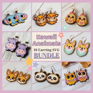 Cutecore Kawaii Tier Ohrring Design Bundle - Instant Download (AI, SVG, DXF)