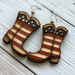 Fichiers de coupe SVG, SVG de boucle d'oreille laser, DXF 4 juillet, bijoux Glowforge, bois de larme patriotique