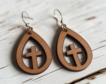 Archivo SVG cortado con láser de pendientes en forma de cruz para joyas de Pascua y diseños colgantes de primavera