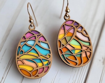 Archivo SVG de corte láser de madera con diseño de conejo y cruz para aretes de primavera