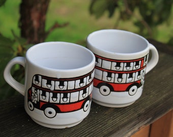 Vintage Double Decker Bus Coffee Cups Set of 2
