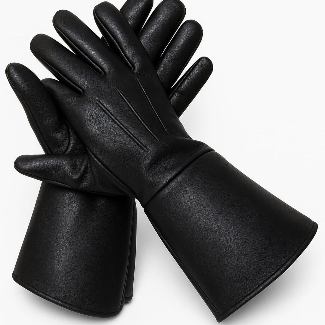 Medieval Renaissance Long Arm Cuff, Genuine Lambskin Leather Cosplay Gauntlet Gloves, Black, Small