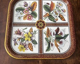 VTG Daher Decorated Ware Square Tin Tray Floral Birds Made in England 13.5"