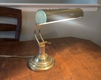 Vintage Bankers Desk Lamp Brass Portable Adjustable Light Office Piano Library