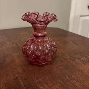 フェントン　Fenton クランベリー　ビーデッドメロン　フラワーベース Fenton Cranberry - Etsy