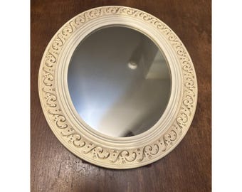 Vtg Syroco Like Vanity Mirror Cream & Gold Ornate Frame 11" X 13"  Easel Back
