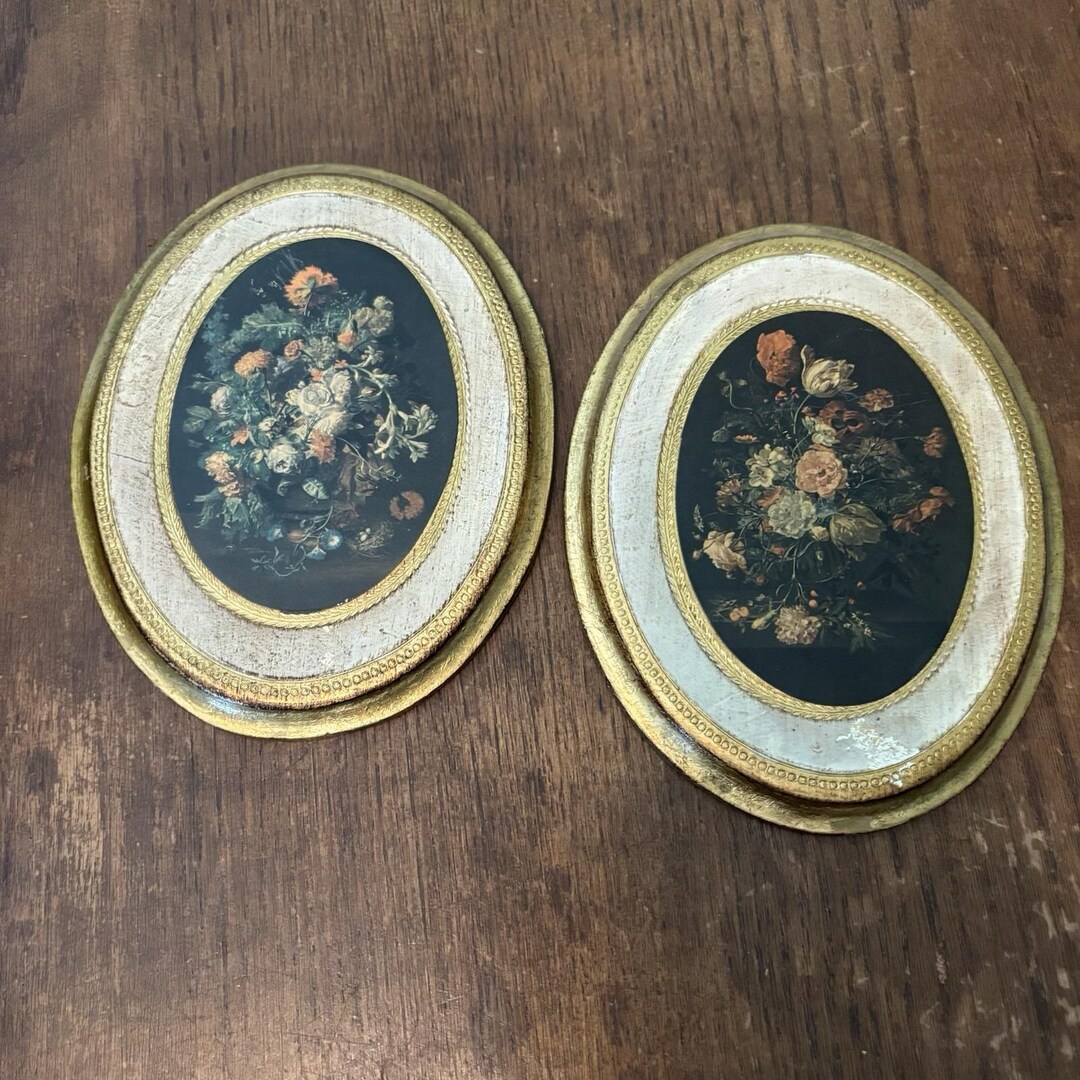 Vintage Italian Florentine Wall Plaque Set Gold Gilt Wood Floral Made ...