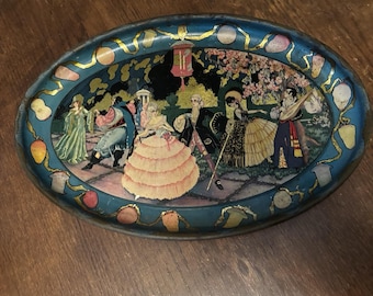 Antique 1919 Victorian Litho Tin Tray w/gold Backing - Royal Ballroom Scene