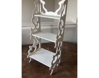 Vintage French Country Cottage Shabby Chic White 3-Tier Fretwork Shelf