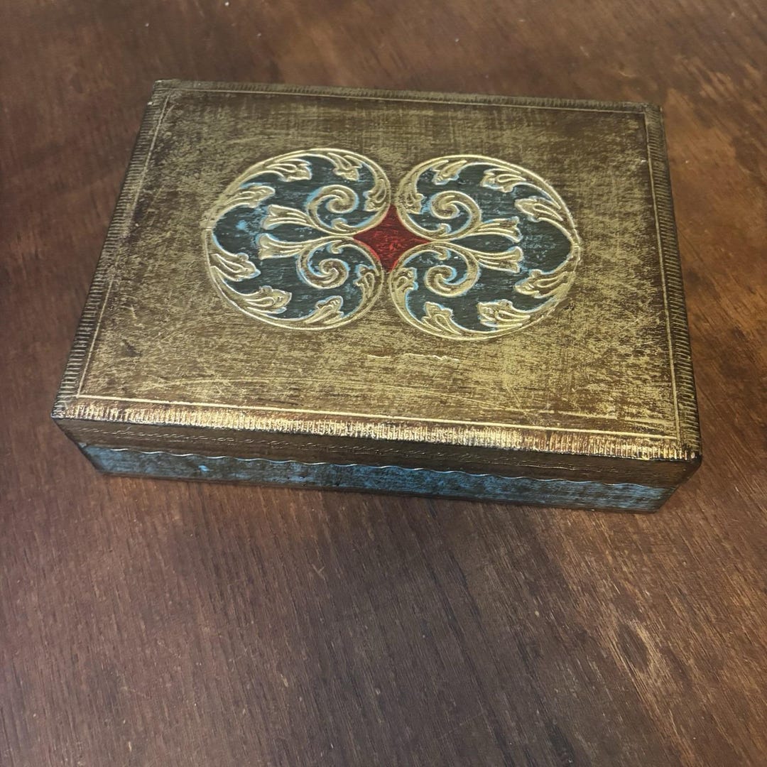 Vintage Florentine Italian Wooden Hinged Trinket Jewelry Box Gold Gilt ...