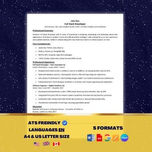 Best 2025 Professional Minimalist Resume Template in English – 100% ATS-Friendly | Word, Canva, Google Docs, Apple Pages | A4 , US Letter