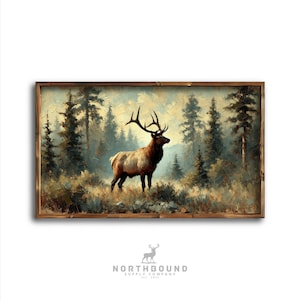 Elk Art Print | Woodland Wildlife Painting | Impressionistic Acrylic Artwork | Rustic Nature Wall Decor | Textured Brushstroke Elk Scene
