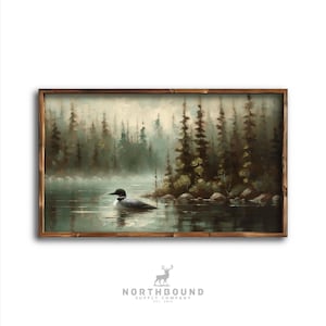 Loon Art Print | Loon Painting | Foggy Northern Pond Scene | Wildlife Wall Decor | Rustic Nature-Inspired Artwork | Rustic Loon | Cabin Art