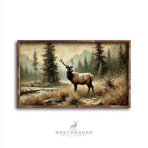Elk Art Print | Woodland Wildlife Painting | Impressionistic Acrylic Style Print | Rustic Nature Wall Decor | Textured Brushstroke Elk Scene