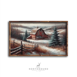 Rustic Red Barn Winter Art Print | Impressionistic Acrylic Painting | Driftless Region | Snow Covered Rolling Hills | Rural Wall Art