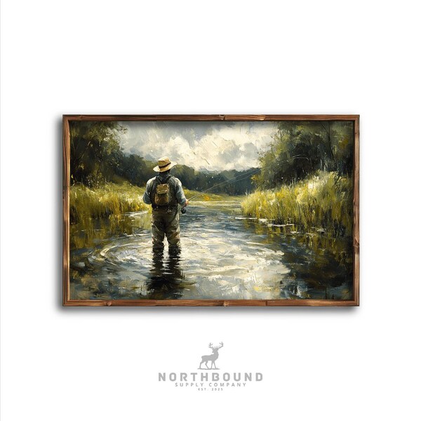 Fly Fisherman Art | Driftless Region Painting | Winding Stream Landscape | Moody Nature Wall Decor | Trout Art | Fly Fishing Art