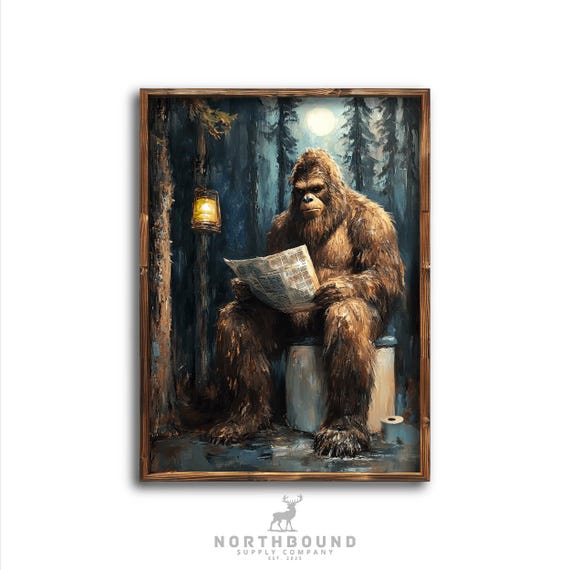 Funny Sasquatch Painting Print | Funny Wall Decor | Starry Sky and