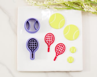 Tennis Ball and Tennis Racket Polymer Clay Cutters | Sports Clay Cutters | Multiple Sizes | Clay Cutters for Earrings | Clay Tools