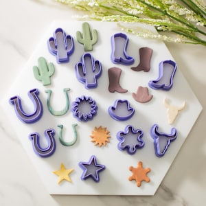 Western Polymer Clay Cutter Bundle | Cowboy Clay Cutter | Cowgirl Cutter | Farm | Spring | Cute Polymer Clay Cutter | Cactus | Clay Tools
