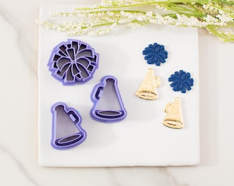 Pom Pom and Megaphone Polymer Clay Cutters | Cheerleading Clay Cutters | Multiple Sizes | Clay Cutters for Earrings | Clay Tools