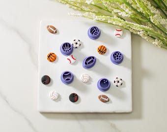 Mini Sports Balls Polymer Clay Cutters | Stud Size Cutter | Football Baseball Softball Basketball Soccer Volleyball Bowling Ball