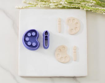Paint Palette and Brush Polymer Clay Cutter Set | Multiple Sizes | Back to School Clay Cutters | Teacher Appreciation | Art | Clay Tools
