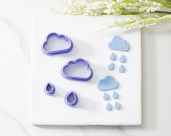 Cloud with Raindrops Polymer Clay Cutter Mirrored Set | Multiple Sizes | Spring Clay Cutters | Clay Cutters for Earrings | Clay Tools
