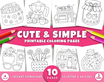 Cute and Simple Coloring Pages for Adults & Kids, Girl Coloring Pages, Easy Coloring, Cozy Coloring, Women Coloring, Printable Coloring Page