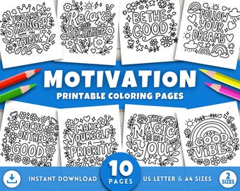 Páginas para colorear con frases motivacionales para adultos y niños, páginas para colorear imprimibles, páginas para colorear sencillas y fáciles, frases para colorear, terapia de coloración
