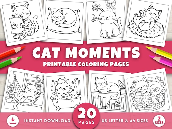 Cat Coloring Pages for Adults & Kids, Cute Cat Lover Printables, Relaxing Self Care Cat Mom Gifts, Pet Coloring Sheets, Cat Coloring Book