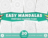 Easy Mandalas Coloring Pages for Adults & Kids, Simple Pattern Coloring Sheets, Printable Activities for Relaxation, Stress Relief Art