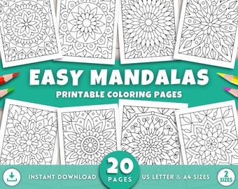 Einfache Mandalas Malvorlagen für Erwachsene und Kinder, einfache Muster Malvorlagen, druckbare Aktivitäten zur Entspannung, Stressabbau Kunst