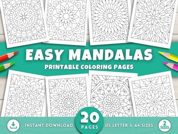 Easy Mandalas Coloring Pages for Adults & Kids, Simple Pattern Coloring Sheets, Printable Activities for Relaxation, Stress Relief Art